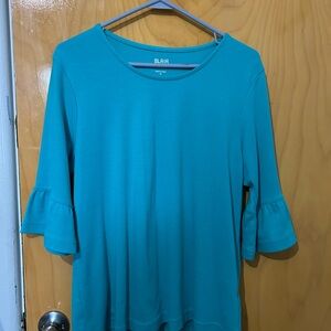 Blair Blue Ruffled 3/4 Sleeve Blouse